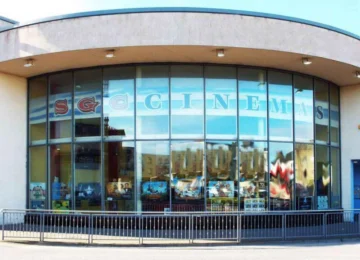 SGC Cinema dungarvan. Glass building with movie posters on the windows